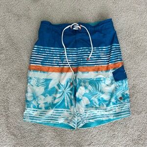 Blue and Orange Floral Swim Shorts